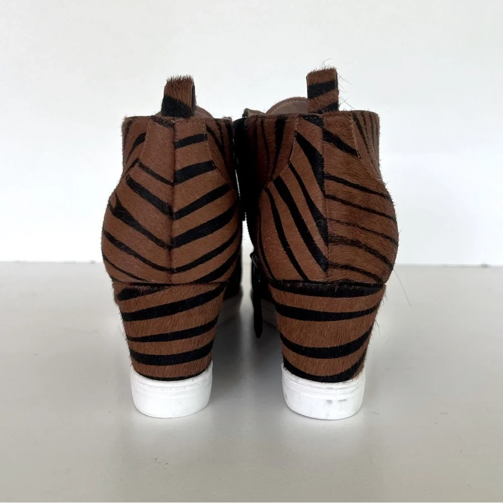 Linea Paolo Felicia III Wedge Sneaker, Caramel/Black Tiger Stripe Calf Hair, 7.5